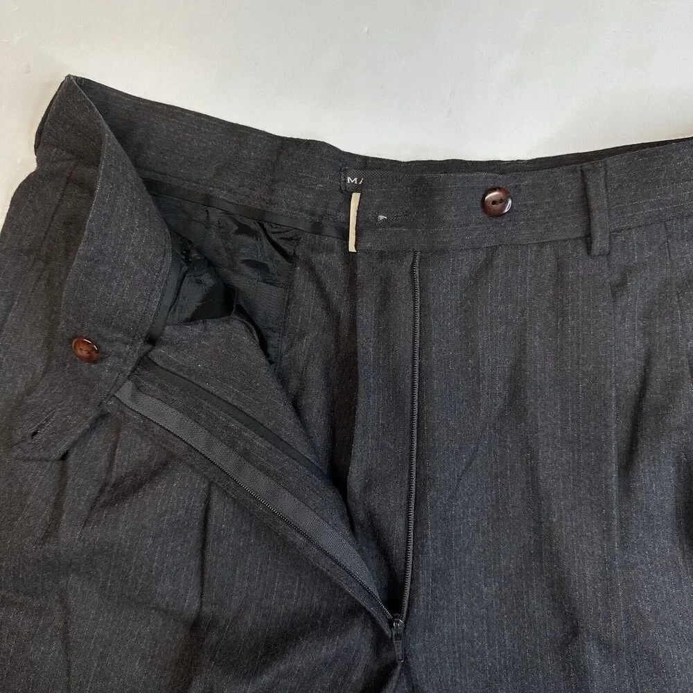 Wool Cashmere Pants Mark Shale Wide Leg 10 Gray Pleated Pinstripe *Petite